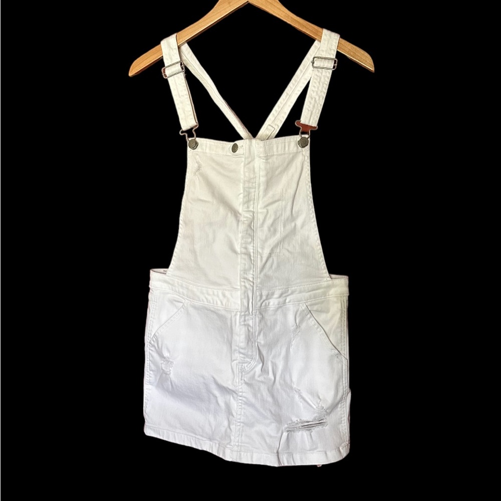 Hollister white jean overall dress. Distressed style